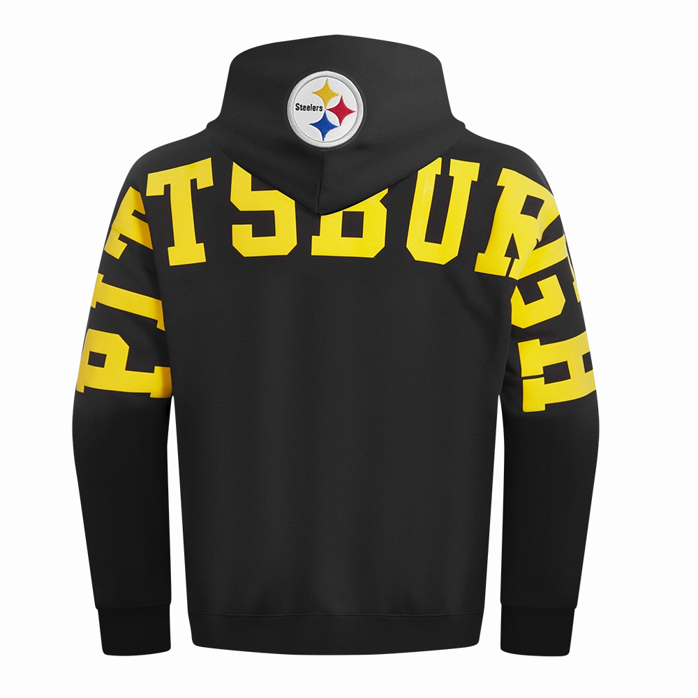 NFL PITTSBURGH STEELERS WINGSPAN MEN'S DROP SHOULDER FLEECE PULLOVER HOODIE (BLACK)