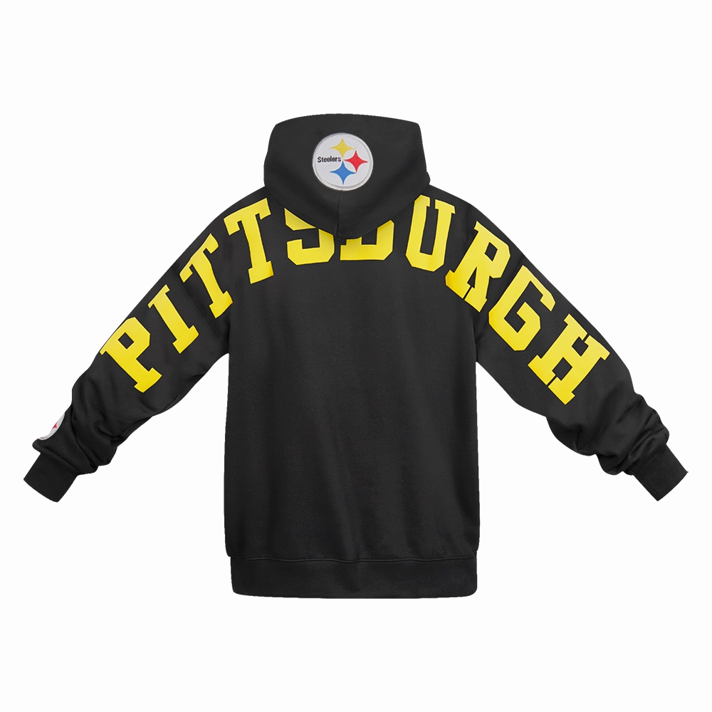 NFL PITTSBURGH STEELERS WINGSPAN MEN'S DROP SHOULDER FLEECE PULLOVER HOODIE (BLACK)