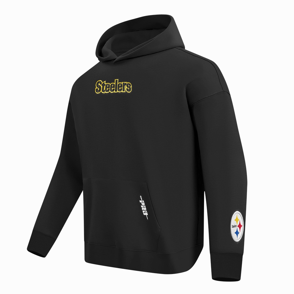 NFL PITTSBURGH STEELERS WINGSPAN MEN'S DROP SHOULDER FLEECE PULLOVER HOODIE (BLACK)