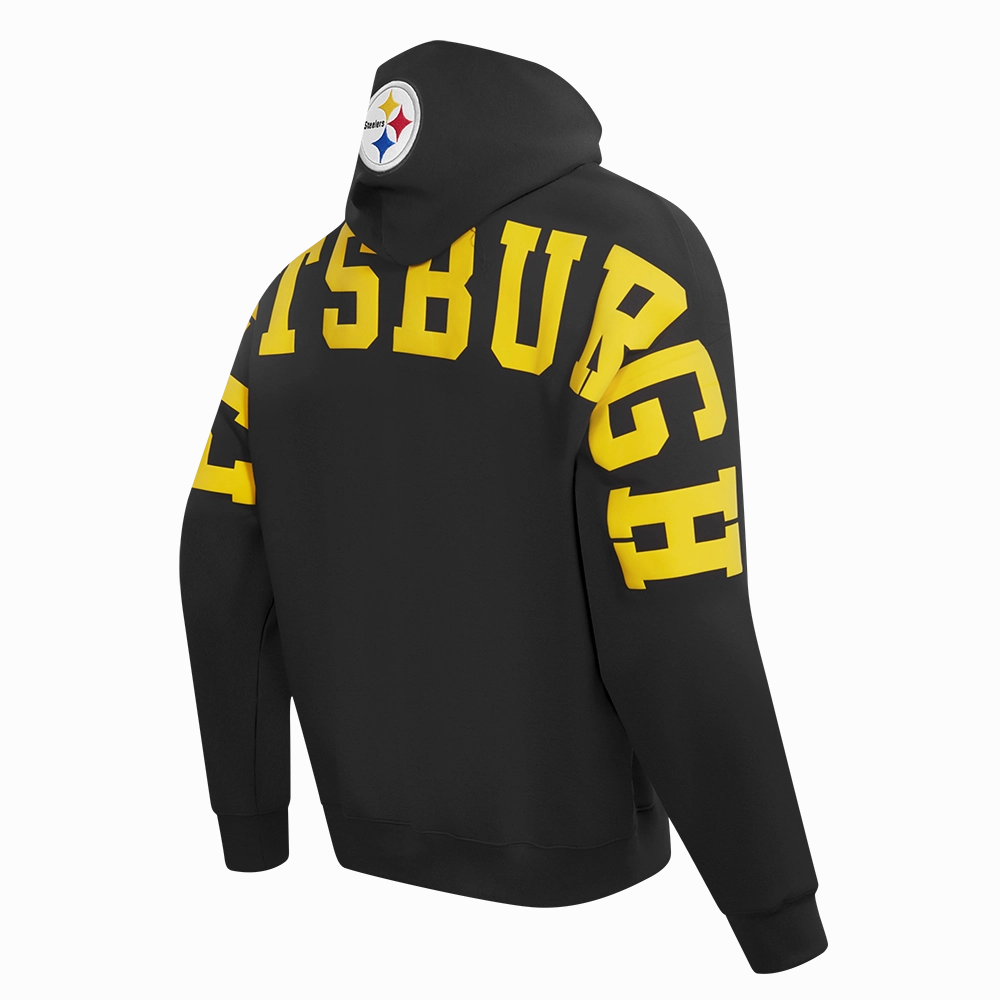 NFL PITTSBURGH STEELERS WINGSPAN MEN'S DROP SHOULDER FLEECE PULLOVER HOODIE (BLACK)