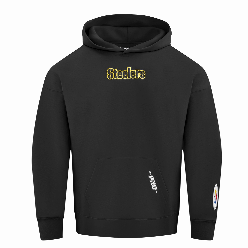 NFL PITTSBURGH STEELERS WINGSPAN MEN'S DROP SHOULDER FLEECE PULLOVER HOODIE (BLACK)