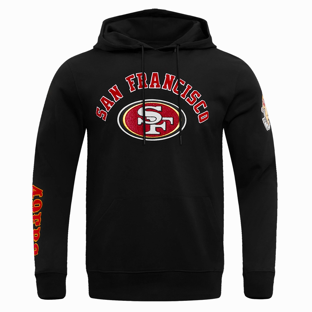 NFL SAN FRANCISCO 49ERS CLASSIC BRISTLE FLEECE PULLOVER HOODIE (BLACK)