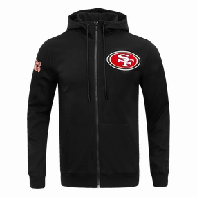 NFL SAN FRANCISCO 49ERS CLASSIC CHENILLE DOUBLE KNIT  FULL ZIP HOODIE (BLACK)