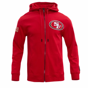 NFL SAN FRANCISCO 49ERS CLASSIC CHENILLE DOUBLE KNIT  FULL ZIP HOODIE (RED)