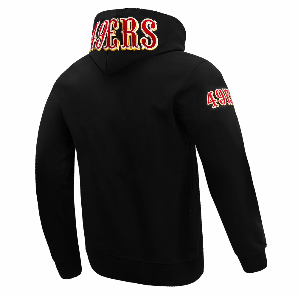 NFL SAN FRANCISCO 49ERS CLASSIC CHENILLE DOUBLE KNIT PULLOVER HOODIE (BLACK)