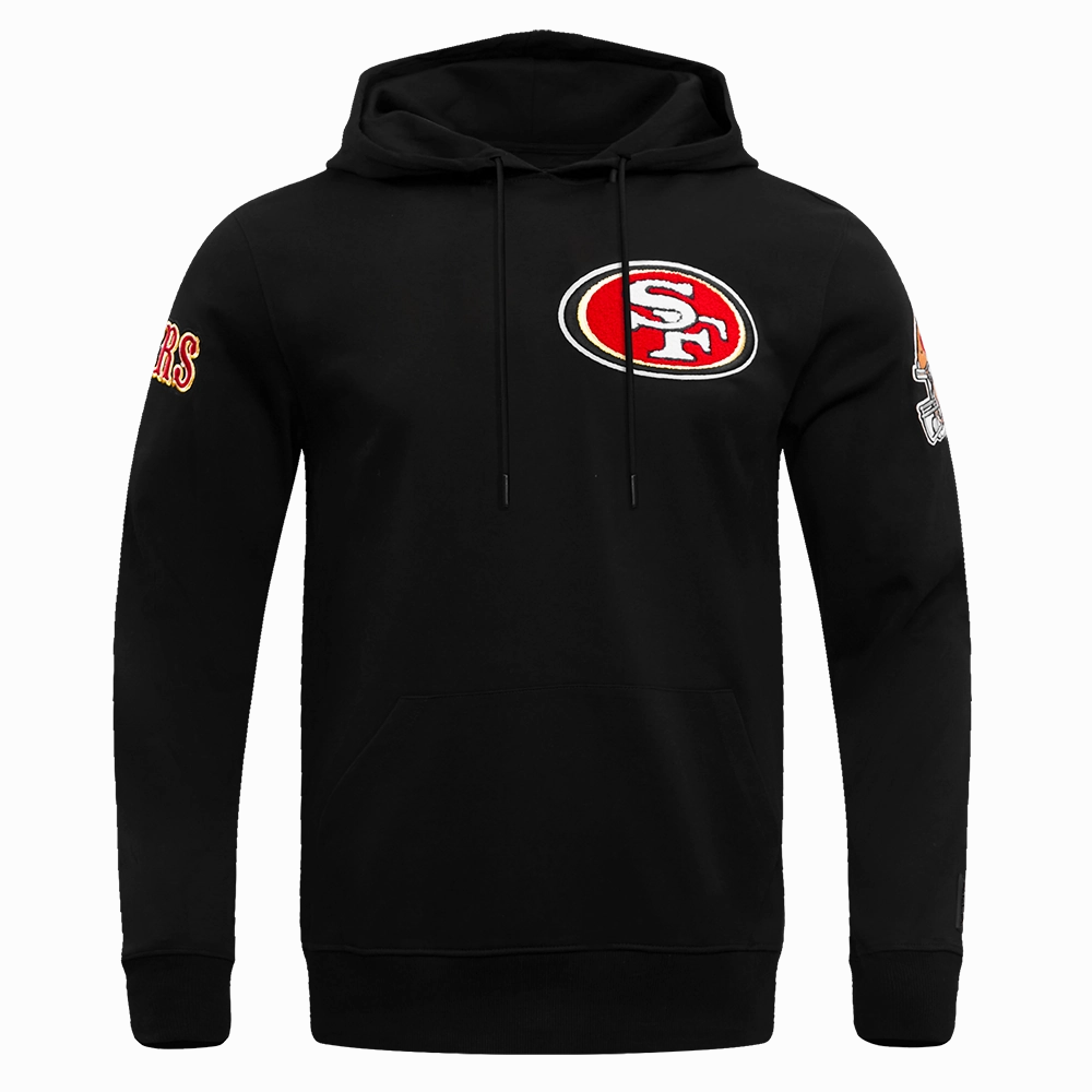NFL SAN FRANCISCO 49ERS CLASSIC CHENILLE DOUBLE KNIT PULLOVER HOODIE (BLACK)