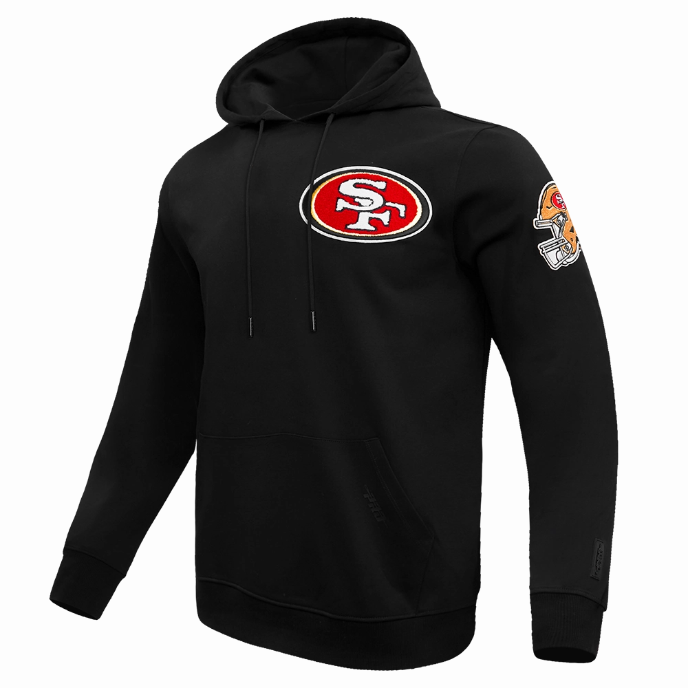 NFL SAN FRANCISCO 49ERS CLASSIC CHENILLE DOUBLE KNIT PULLOVER HOODIE (BLACK)