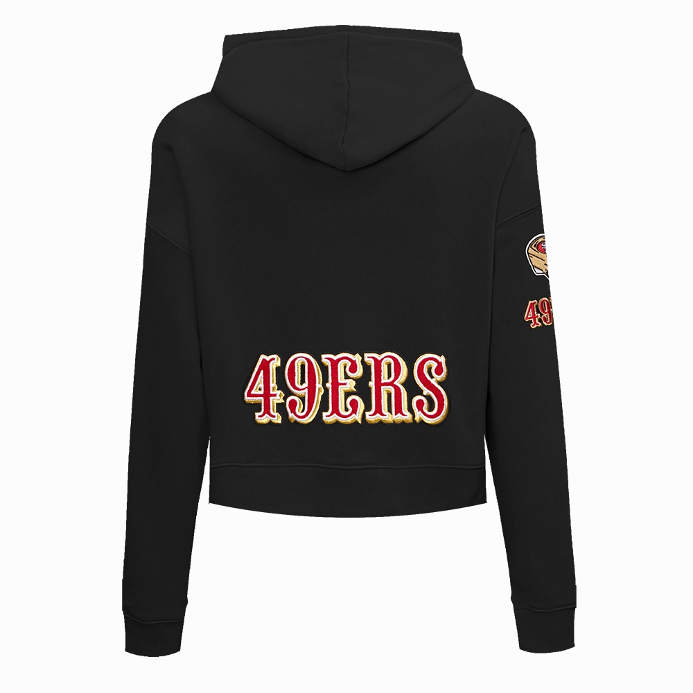 NFL SAN FRANCISCO 49ERS CLASSIC FLEECE CROPPED PULLOVER HOODIE (BLACK)