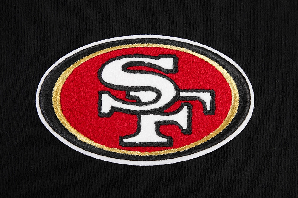 NFL SAN FRANCISCO 49ERS CLASSIC FLEECE CROPPED PULLOVER HOODIE (BLACK)