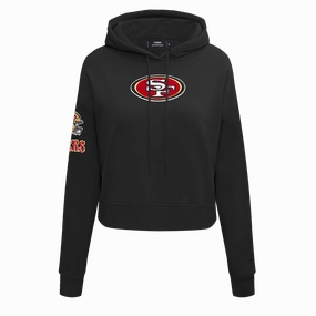 NFL SAN FRANCISCO 49ERS CLASSIC FLEECE CROPPED PULLOVER HOODIE (BLACK)