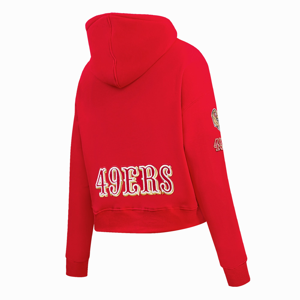 NFL SAN FRANCISCO 49ERS CLASSIC FLEECE CROPPED PULLOVER HOODIE (RED)