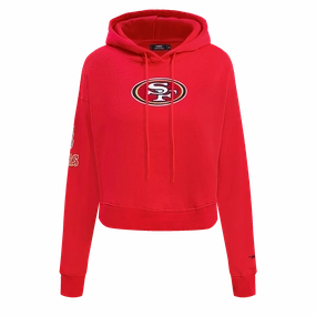 NFL SAN FRANCISCO 49ERS CLASSIC FLEECE CROPPED PULLOVER HOODIE (RED)