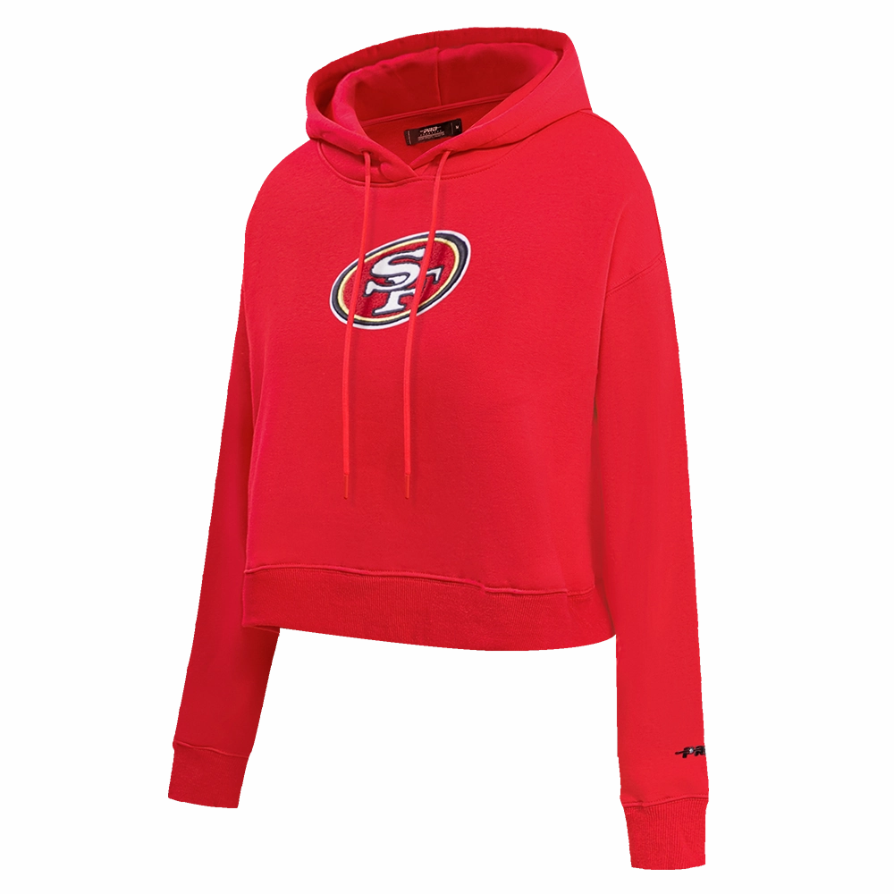 NFL SAN FRANCISCO 49ERS CLASSIC FLEECE CROPPED PULLOVER HOODIE (RED)