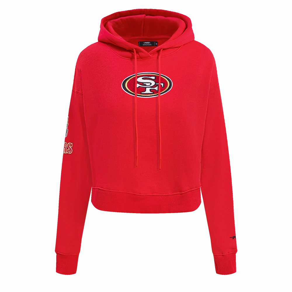 NFL SAN FRANCISCO 49ERS CLASSIC FLEECE CROPPED PULLOVER HOODIE (RED)