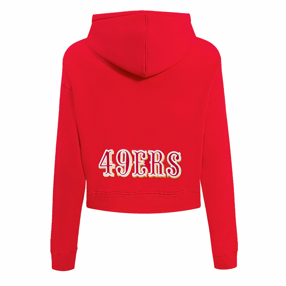 NFL SAN FRANCISCO 49ERS CLASSIC FLEECE CROPPED PULLOVER HOODIE (RED)