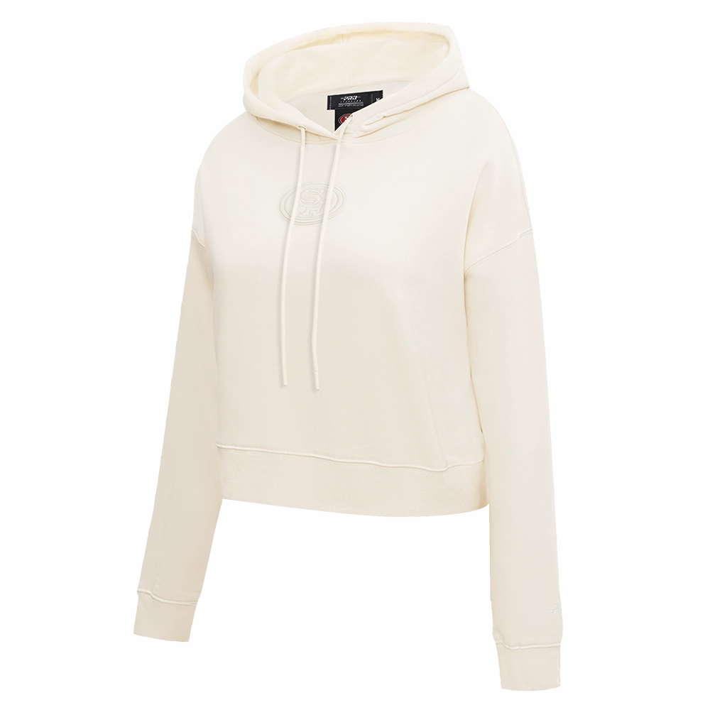 NFL SAN FRANCISCO 49ERS NEUTRAL WOMEN'S CROPPED PULLOVER HOODIE (EGGSHELL)