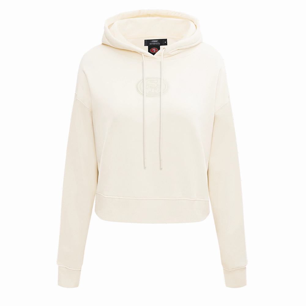 NFL SAN FRANCISCO 49ERS NEUTRAL WOMEN'S CROPPED PULLOVER HOODIE (EGGSHELL)