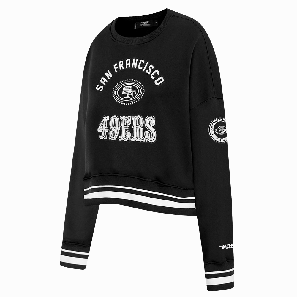NFL SAN FRANCISCO 49ERS PEARLS WOMEN'S RIB FLEECE CREWNECK (BLACK)
