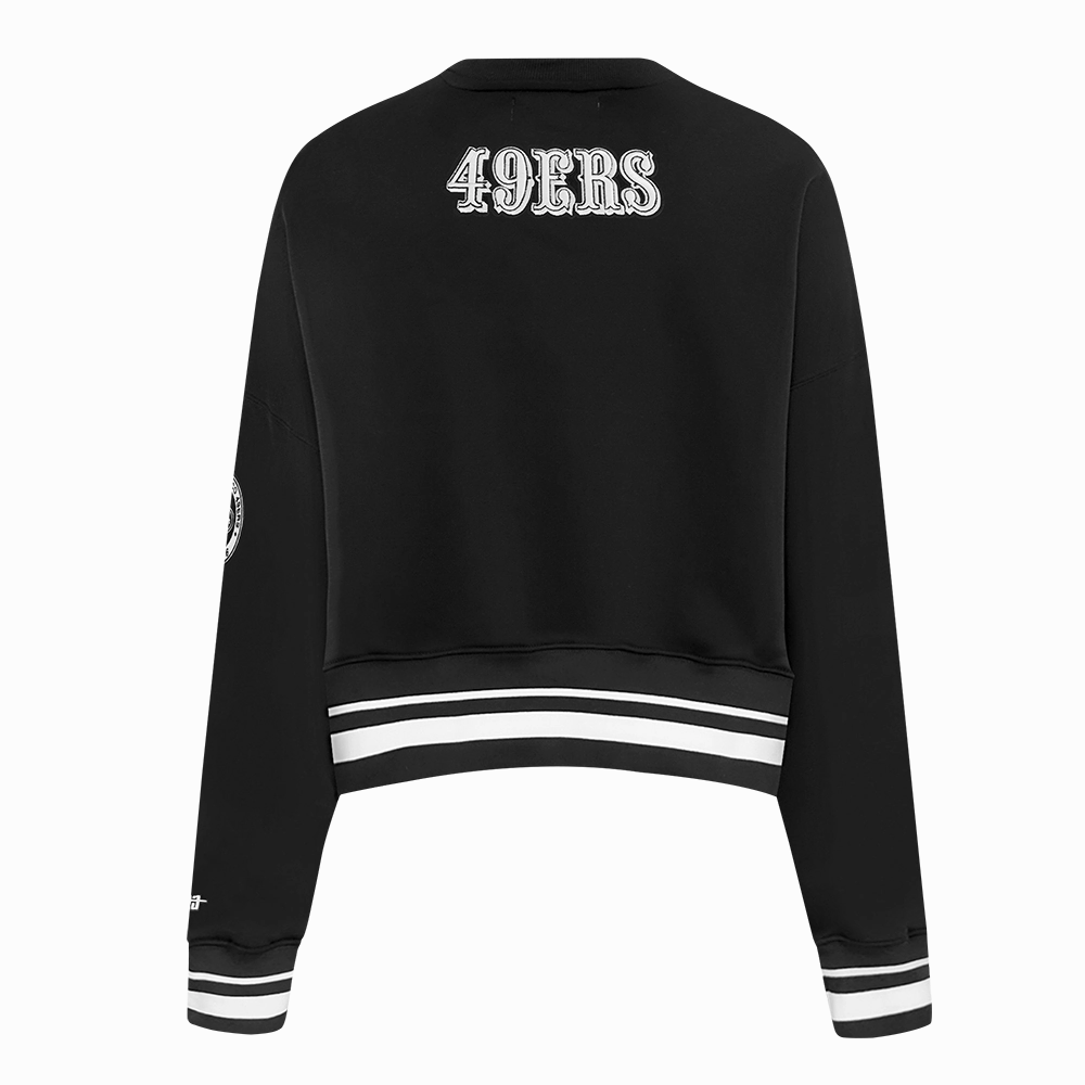 NFL SAN FRANCISCO 49ERS PEARLS WOMEN'S RIB FLEECE CREWNECK (BLACK)