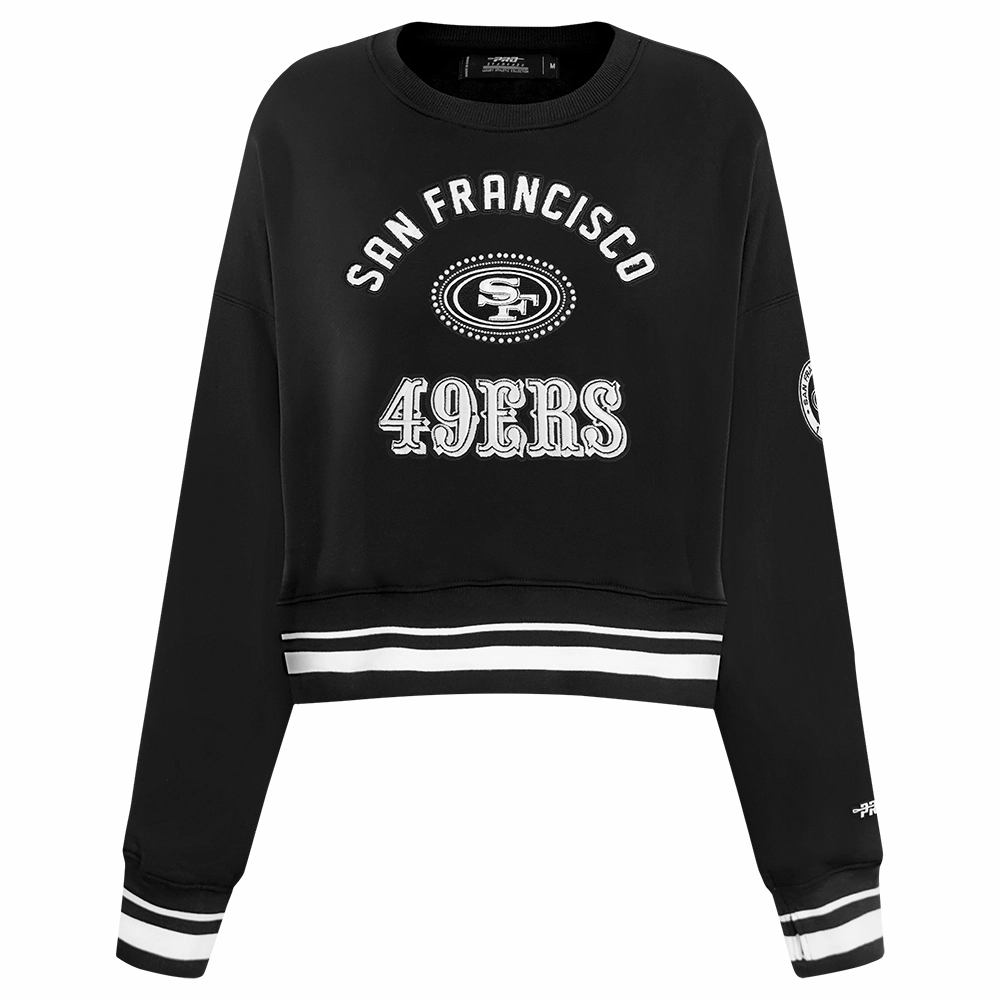 NFL SAN FRANCISCO 49ERS PEARLS WOMEN'S RIB FLEECE CREWNECK (BLACK)