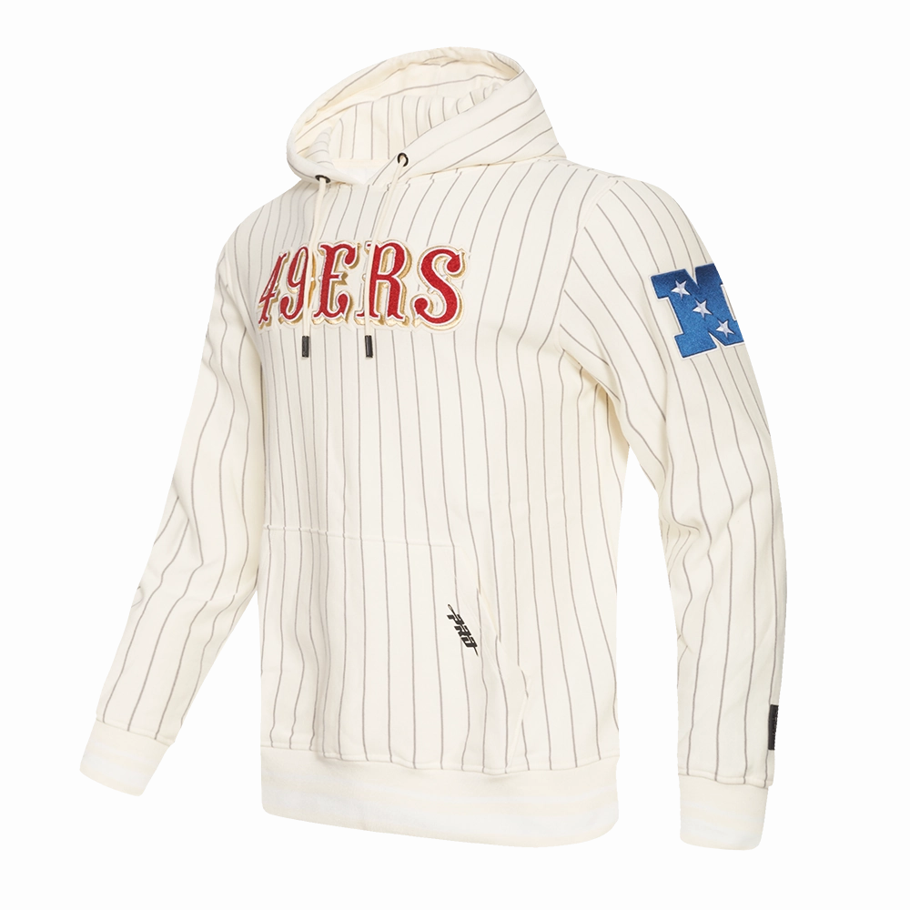 NFL SAN FRANCISCO 49ERS PINSTRIPE RETRO CLASSIC MEN'S RIB FLC PO HOODI (EGGSHELL/ GREY)