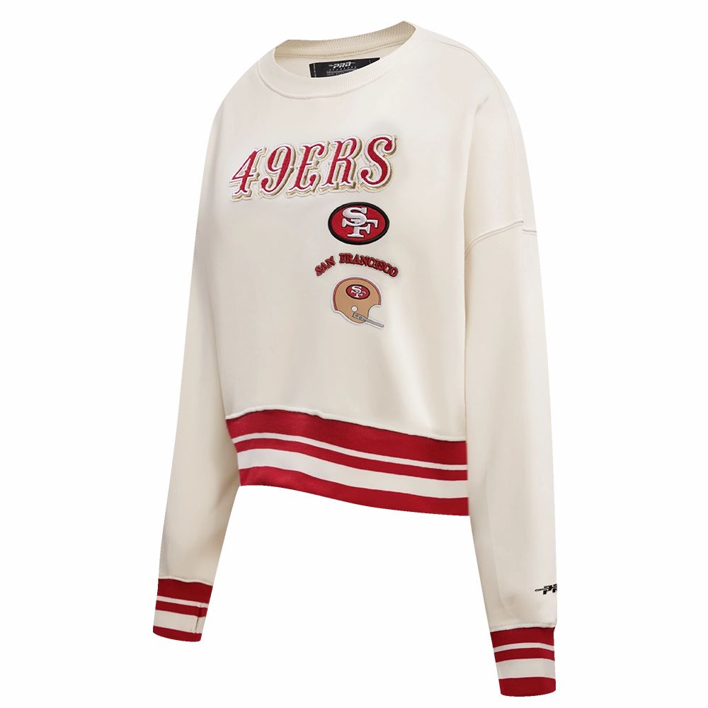 NFL SAN FRANCISCO 49ERS RETRO CLASSIC WOMEN'S CREWNECK (EGGSHELL/ RED)