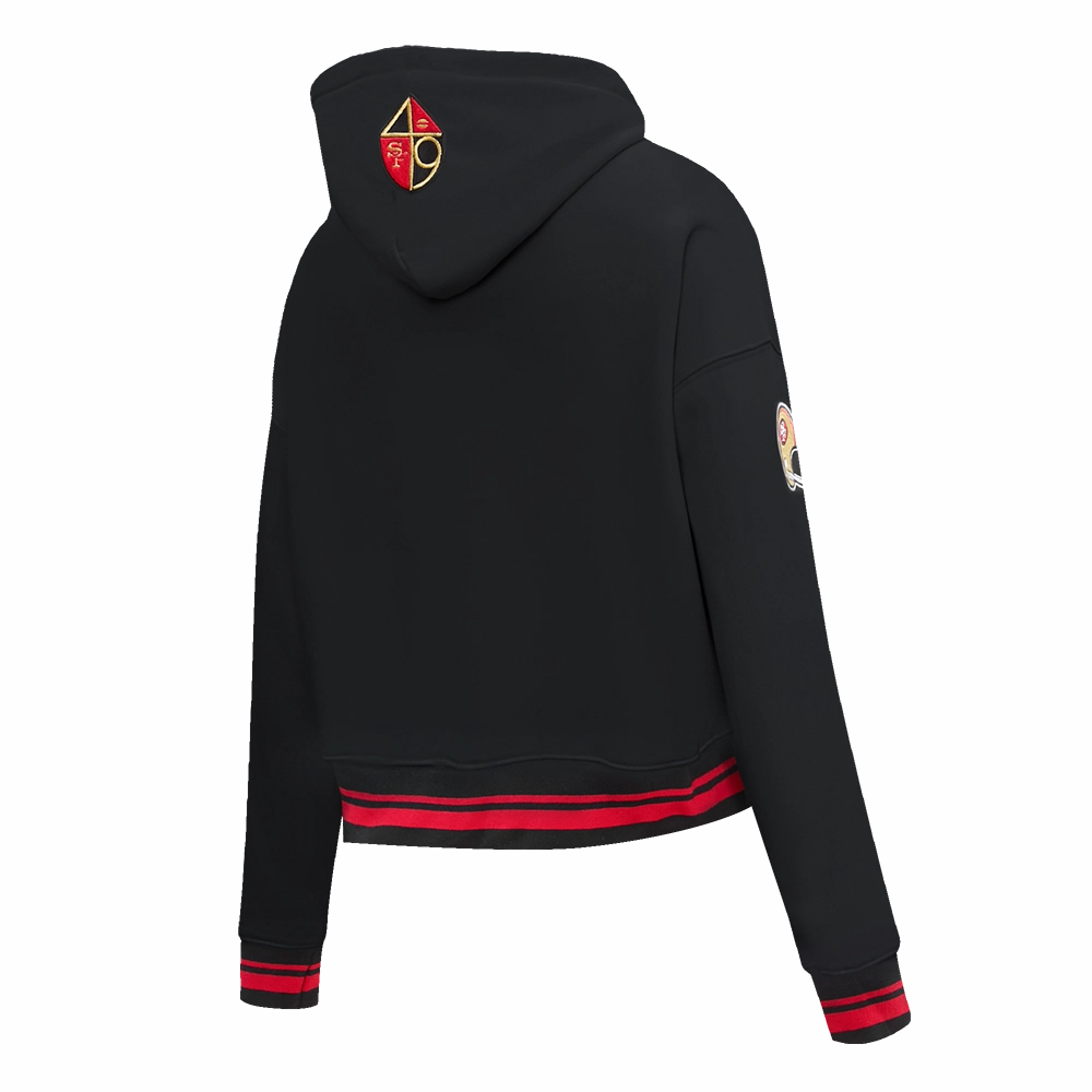 NFL SAN FRANCISCO 49ERS RETRO CLASSIC WOMEN'S CROPPED PULLOVER HOODIE (BLACK/RED/BLACK)