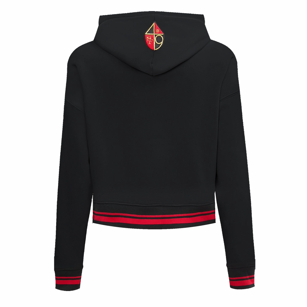 NFL SAN FRANCISCO 49ERS RETRO CLASSIC WOMEN'S CROPPED PULLOVER HOODIE (BLACK/RED/BLACK)
