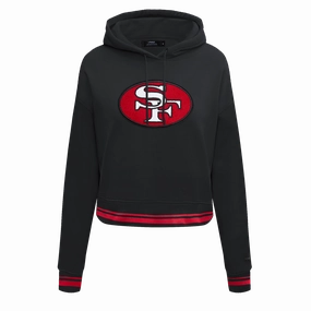 NFL SAN FRANCISCO 49ERS RETRO CLASSIC WOMEN'S CROPPED PULLOVER HOODIE (BLACK/RED/BLACK)