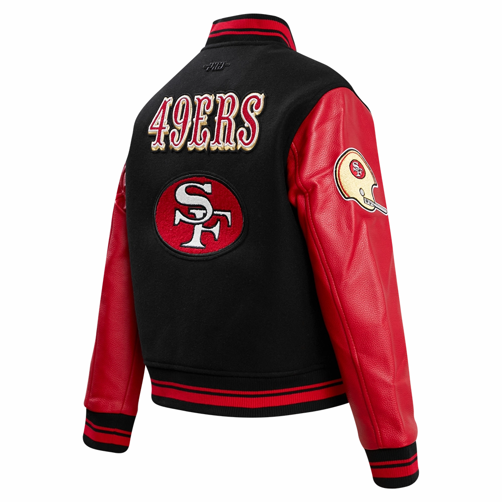 NFL SAN FRANCISCO 49ERS RETRO CLASSIC WOMEN'S RIB WOOL VARSITY JACKET (BLACK/RED/BLACK)