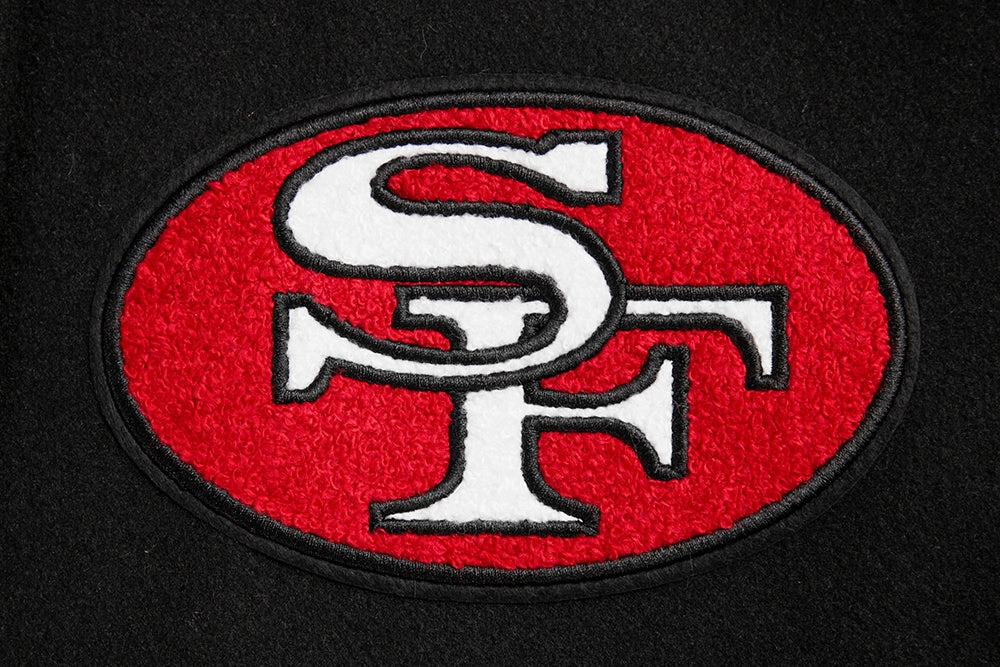 NFL SAN FRANCISCO 49ERS RETRO CLASSIC WOMEN'S RIB WOOL VARSITY JACKET (BLACK/RED/BLACK)