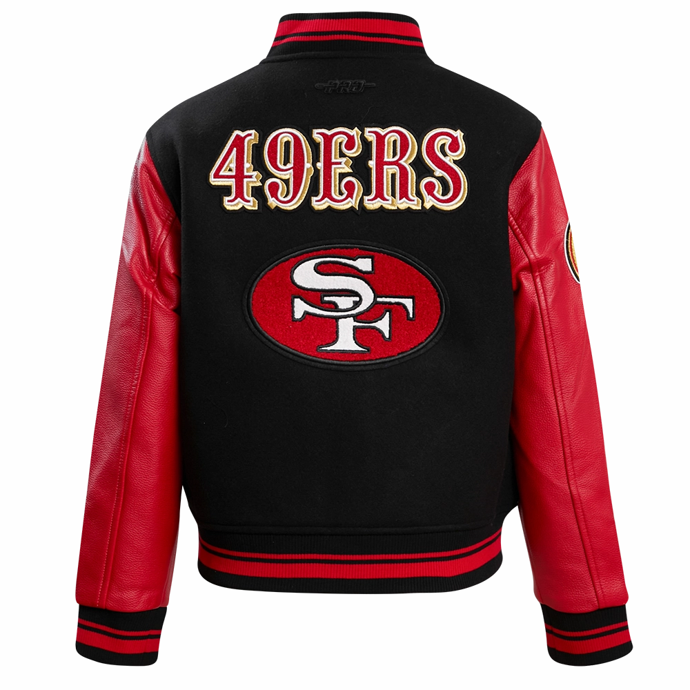 NFL SAN FRANCISCO 49ERS RETRO CLASSIC WOMEN'S RIB WOOL VARSITY JACKET (BLACK/RED/BLACK)