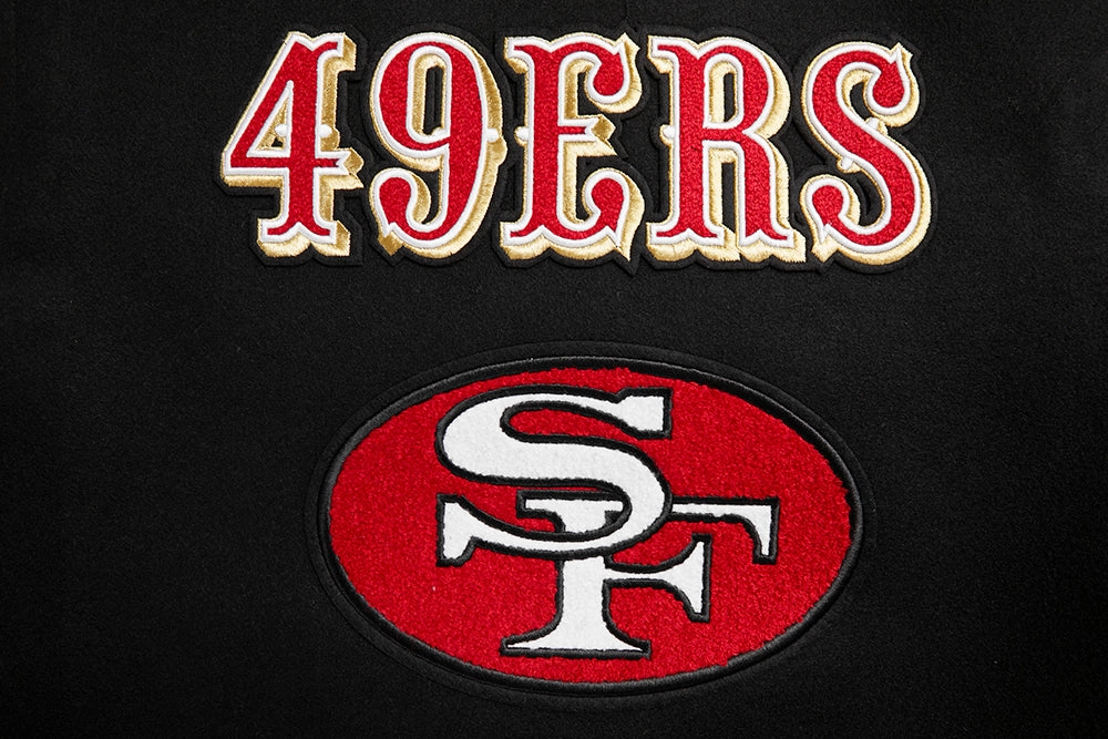 NFL SAN FRANCISCO 49ERS RETRO CLASSIC WOMEN'S RIB WOOL VARSITY JACKET (BLACK/RED/BLACK)