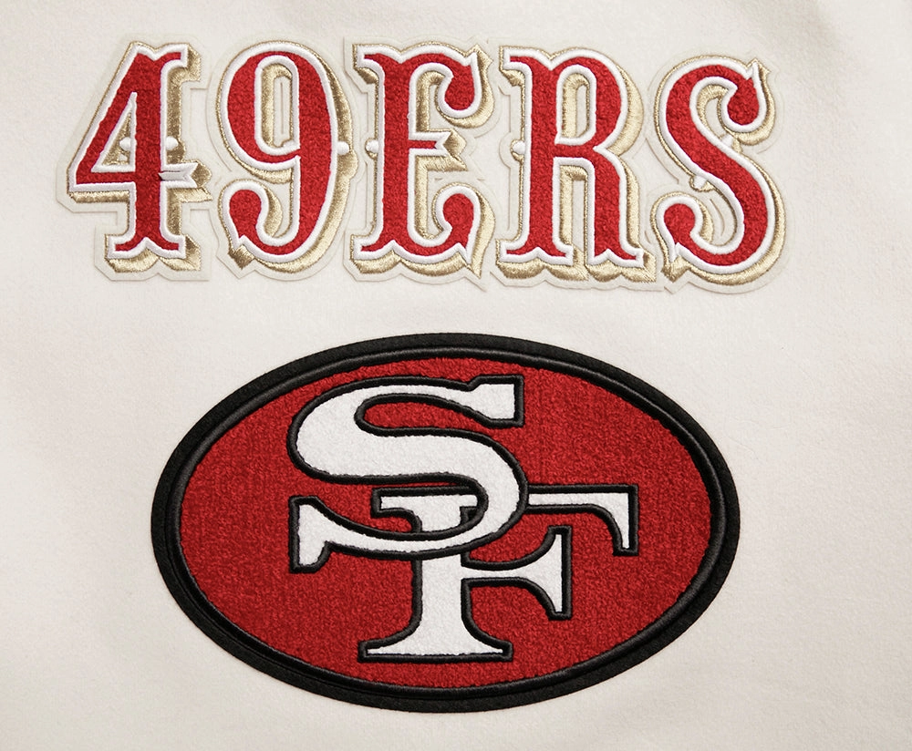 NFL SAN FRANCISCO 49ERS RETRO CLASSIC WOMEN'S RIB WOOL VARSITY JACKET (EGGSHELL/ RED)