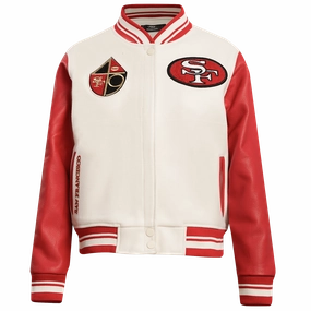 NFL SAN FRANCISCO 49ERS RETRO CLASSIC WOMEN'S RIB WOOL VARSITY JACKET (EGGSHELL/ RED)