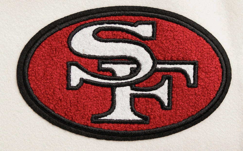 NFL SAN FRANCISCO 49ERS RETRO CLASSIC WOMEN'S RIB WOOL VARSITY JACKET (EGGSHELL/ RED)