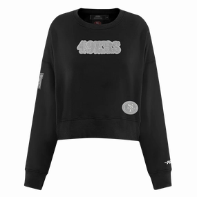 NFL SAN FRANCISCO 49ERS REVERSE FRENCH TERRY WOMEN'S FLEECE CREWNECK (BLACK)