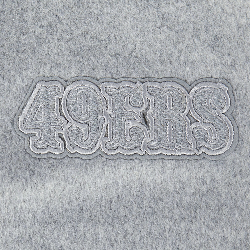 NFL SAN FRANCISCO 49ERS REVERSE FRENCH TERRY WOMEN'S WOOL VARSITY JACK (BLACK/GRAY/EGGSHELL)