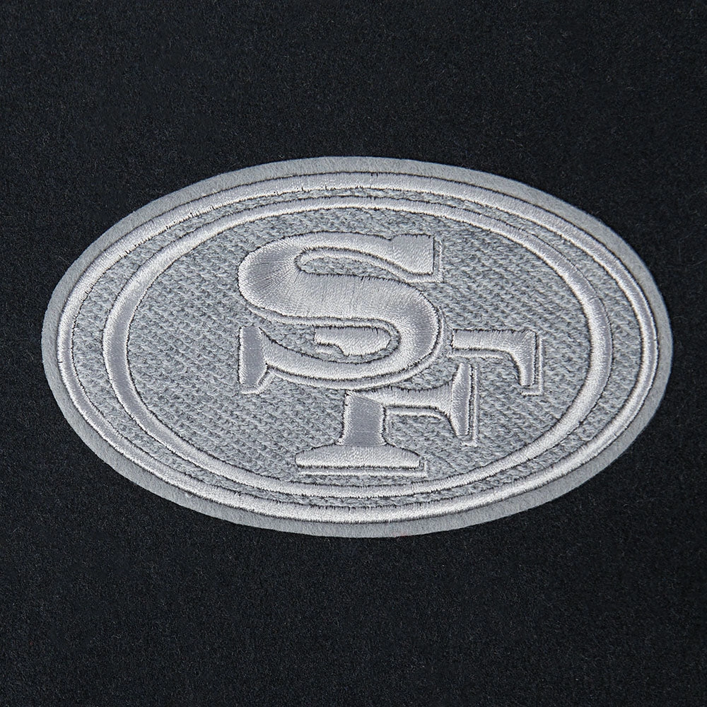 NFL SAN FRANCISCO 49ERS REVERSE FRENCH TERRY WOMEN'S WOOL VARSITY JACK (BLACK/GRAY/EGGSHELL)