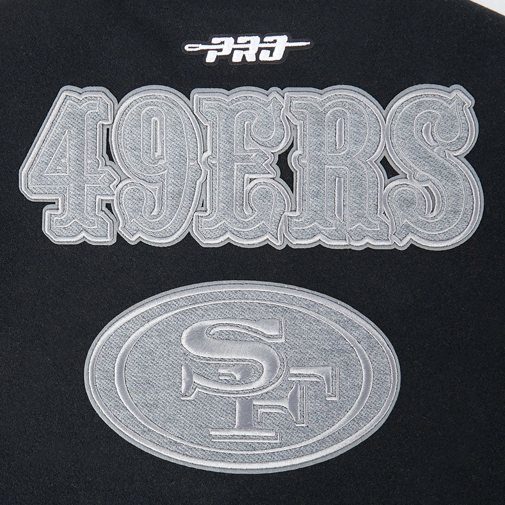 NFL SAN FRANCISCO 49ERS REVERSE FRENCH TERRY WOMEN'S WOOL VARSITY JACK (BLACK/GRAY/EGGSHELL)