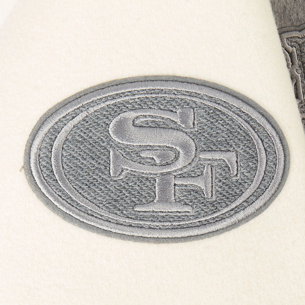 NFL SAN FRANCISCO 49ERS REVERSE FRENCH TERRY WOMEN'S WOOL VARSITY JACK (BLACK/GRAY/EGGSHELL)