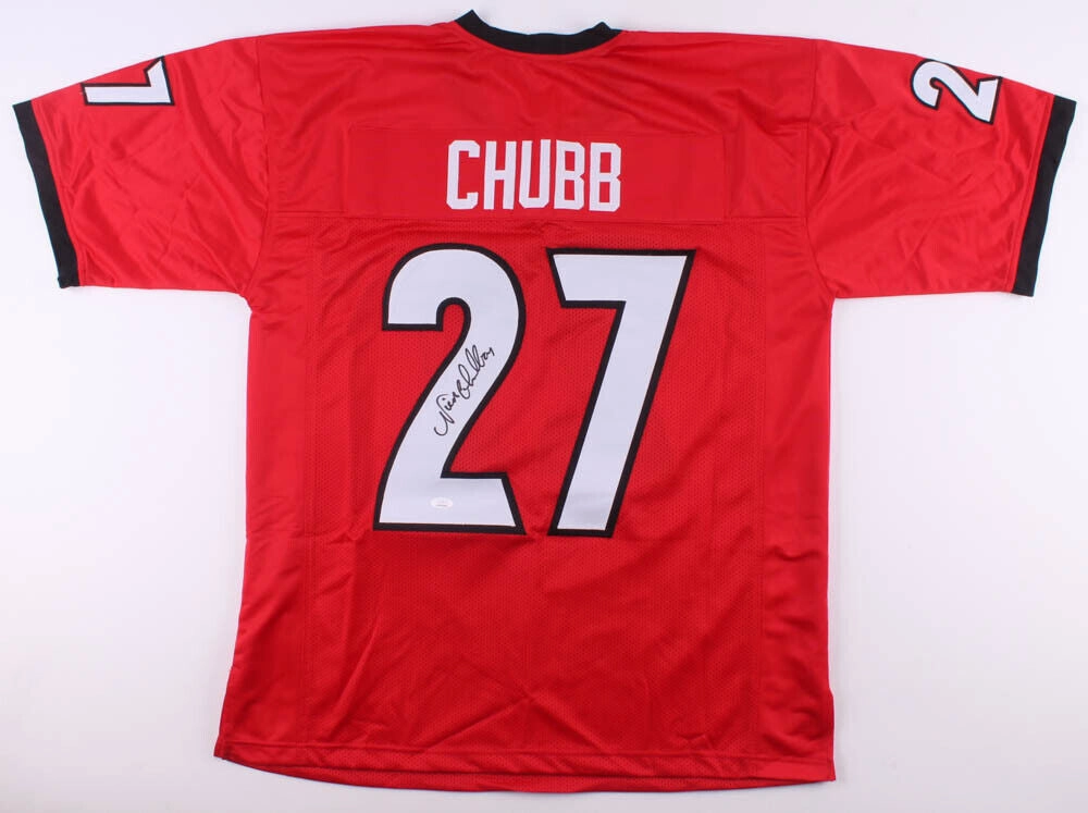 Nick Chubb Signed Georgia Bulldogs Red Jersey (JSA Holo) Browns 2nd Rd Pick 2018