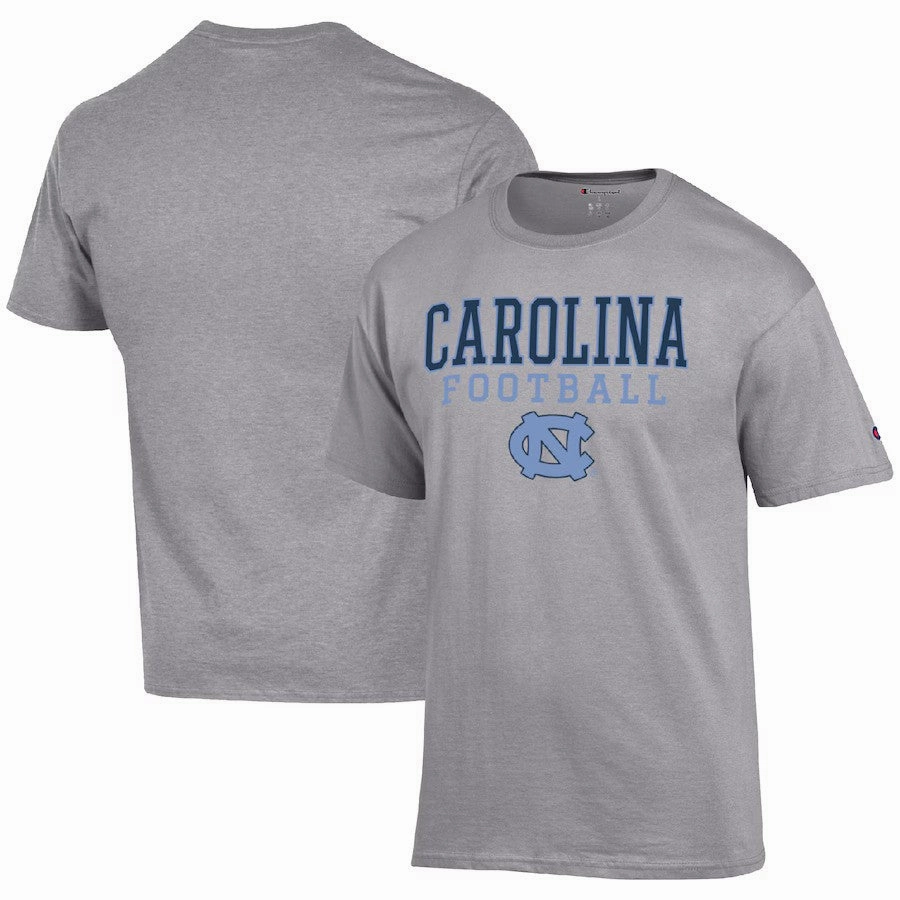 North Carolina Tar Heels NCAA Champion Football Stack T-Shirt - Heather Gray