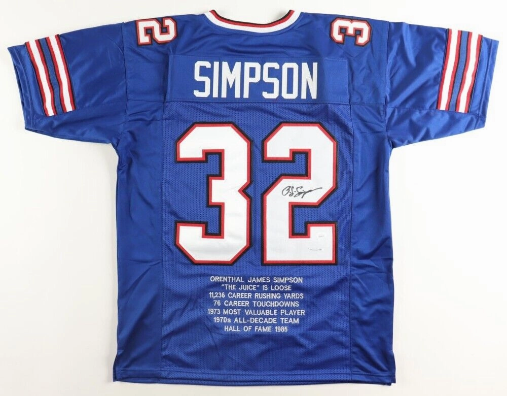 O. J. Simpson Signed Buffalo Bills Career Stat Jersey (JSA COA) 5??Pro Bowl R.B.