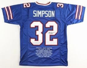 O. J. Simpson Signed Buffalo Bills Career Stat Jersey (JSA COA) 5??Pro Bowl R.B.