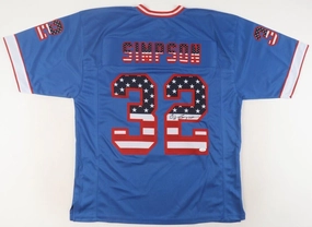 O J Simpson Signed Buffalo Bills Stars & Stripes Jersey (JSA COA) 5??Pro Bowl R.B