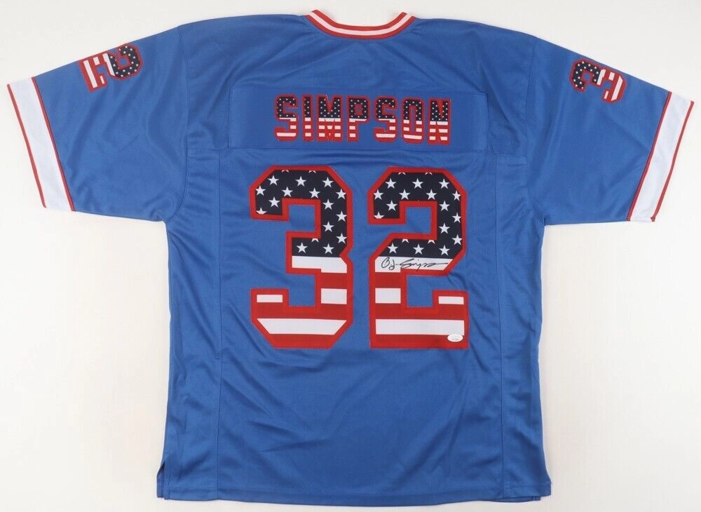 O J Simpson Signed Buffalo Bills Stars & Stripes Jersey (JSA COA) 5??Pro Bowl R.B