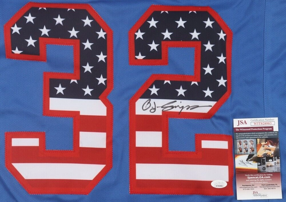 O J Simpson Signed Buffalo Bills Stars & Stripes Jersey (JSA COA) 5??Pro Bowl R.B