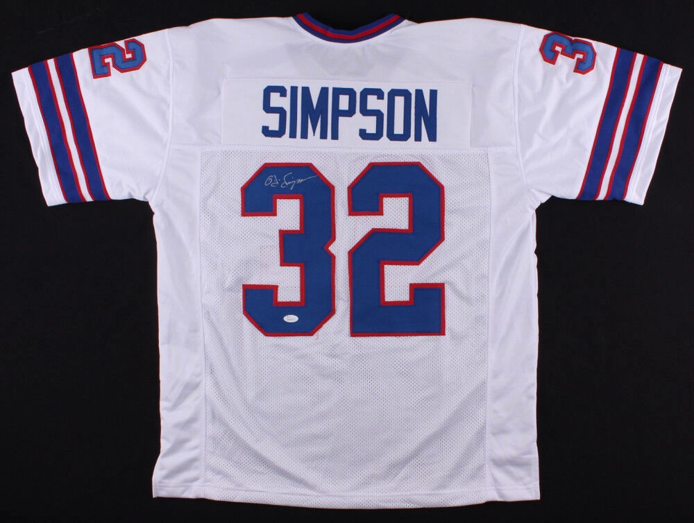 O.J. Simpson Signed Buffalo Bills White Jersey (JSA COA) 5??Pro Bowl Running Back