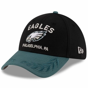 Philadelphia Eagles NFL New Era 2025 NFL Draft 39THIRTY Flex Hat - Black/Midnight Green